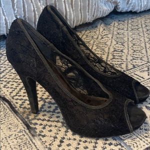 Black Lace Forever 21 Open toed Heel- Size 6 1/2